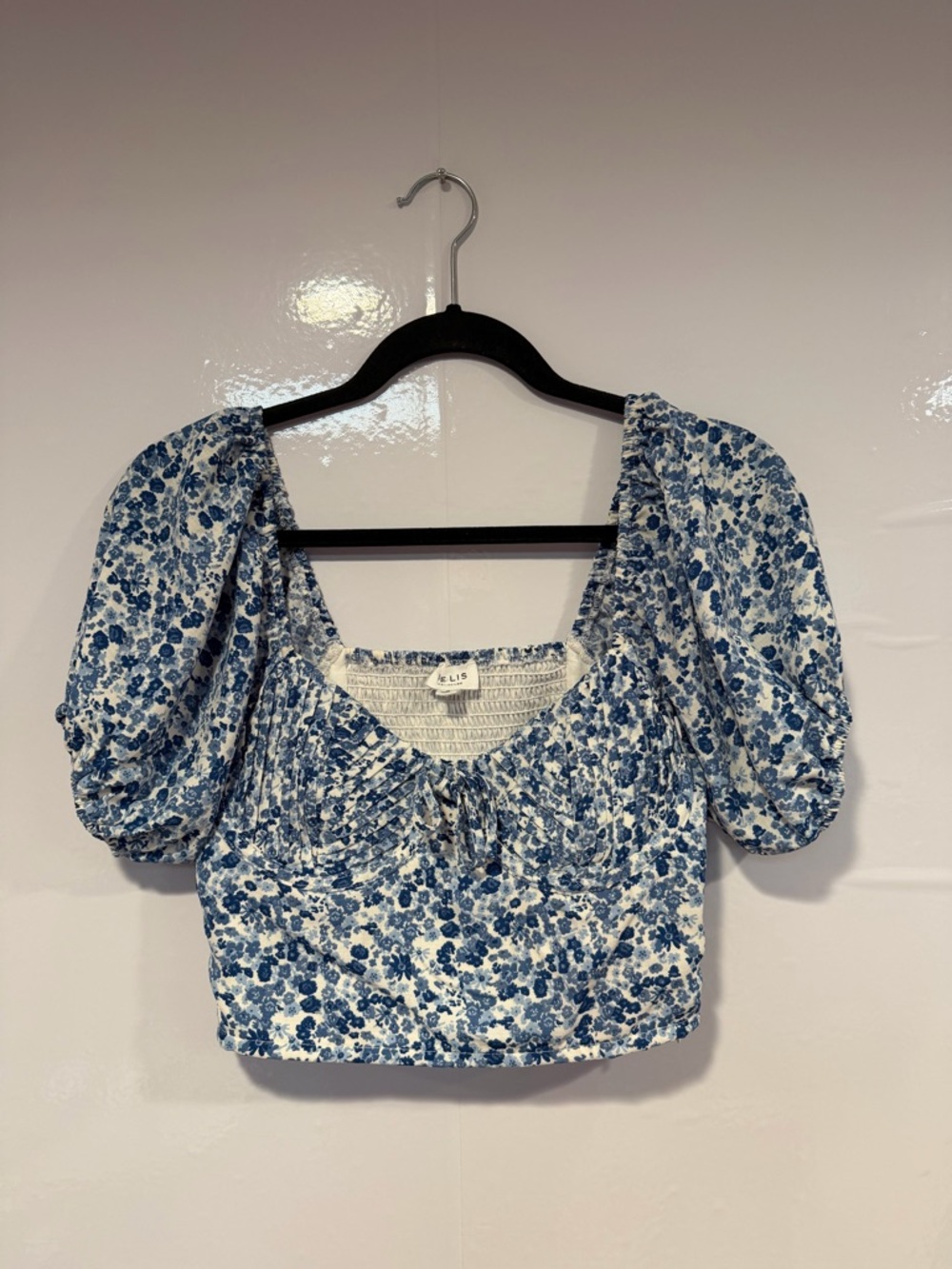 Blue corset style Le Lis boutique floral crop top
